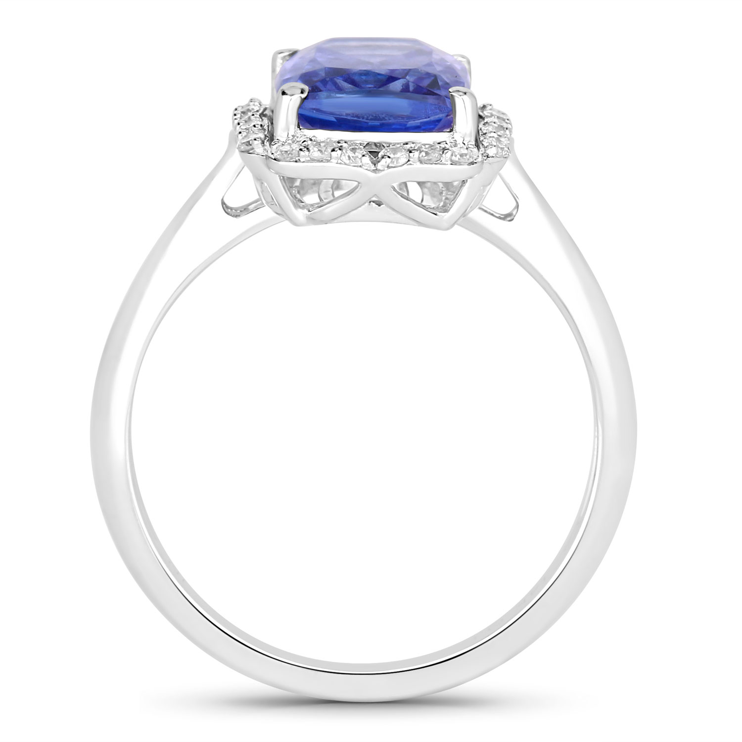 3.14 Carat Genuine Tanzanite and White Diamond 14K White Gold Ring