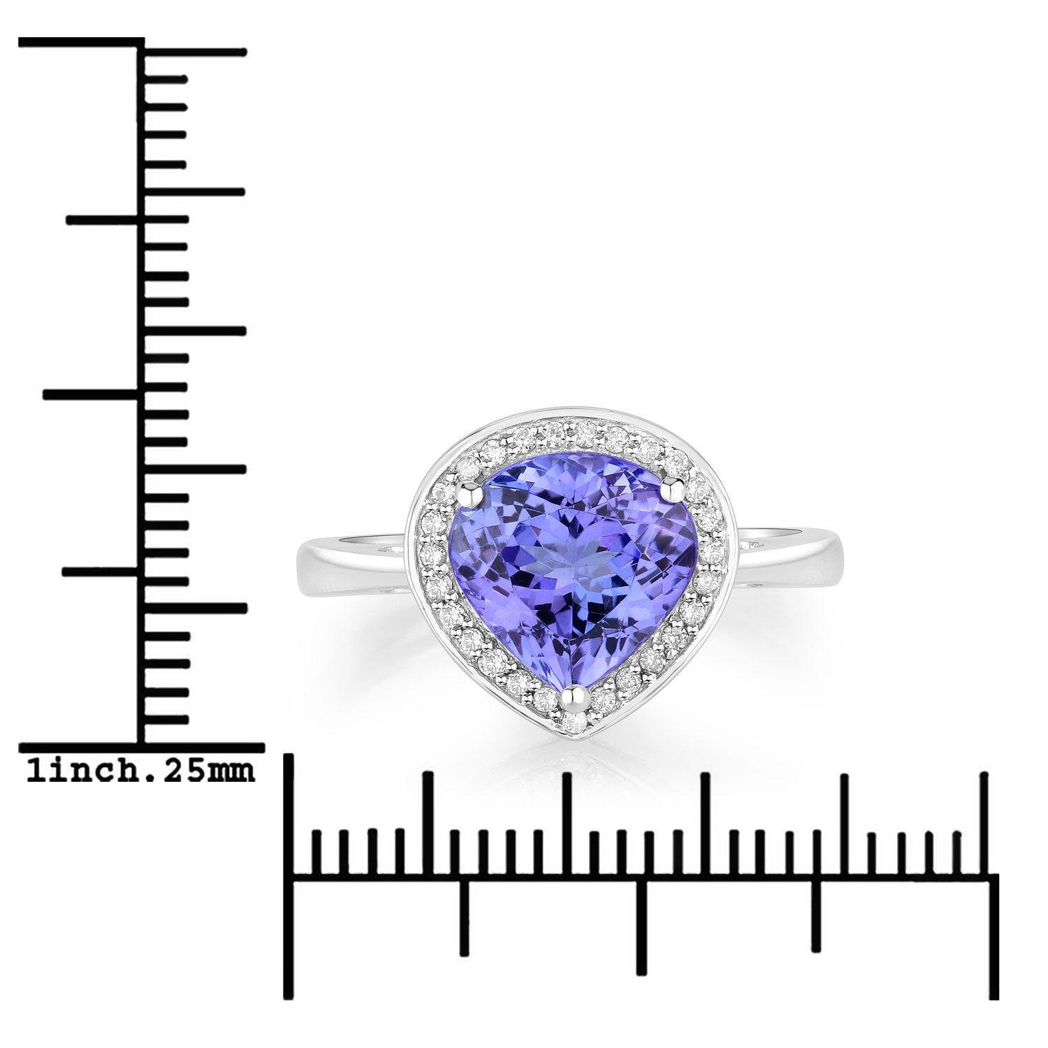 2.40 Carat Genuine Tanzanite and White Diamond 14K White Gold Ring