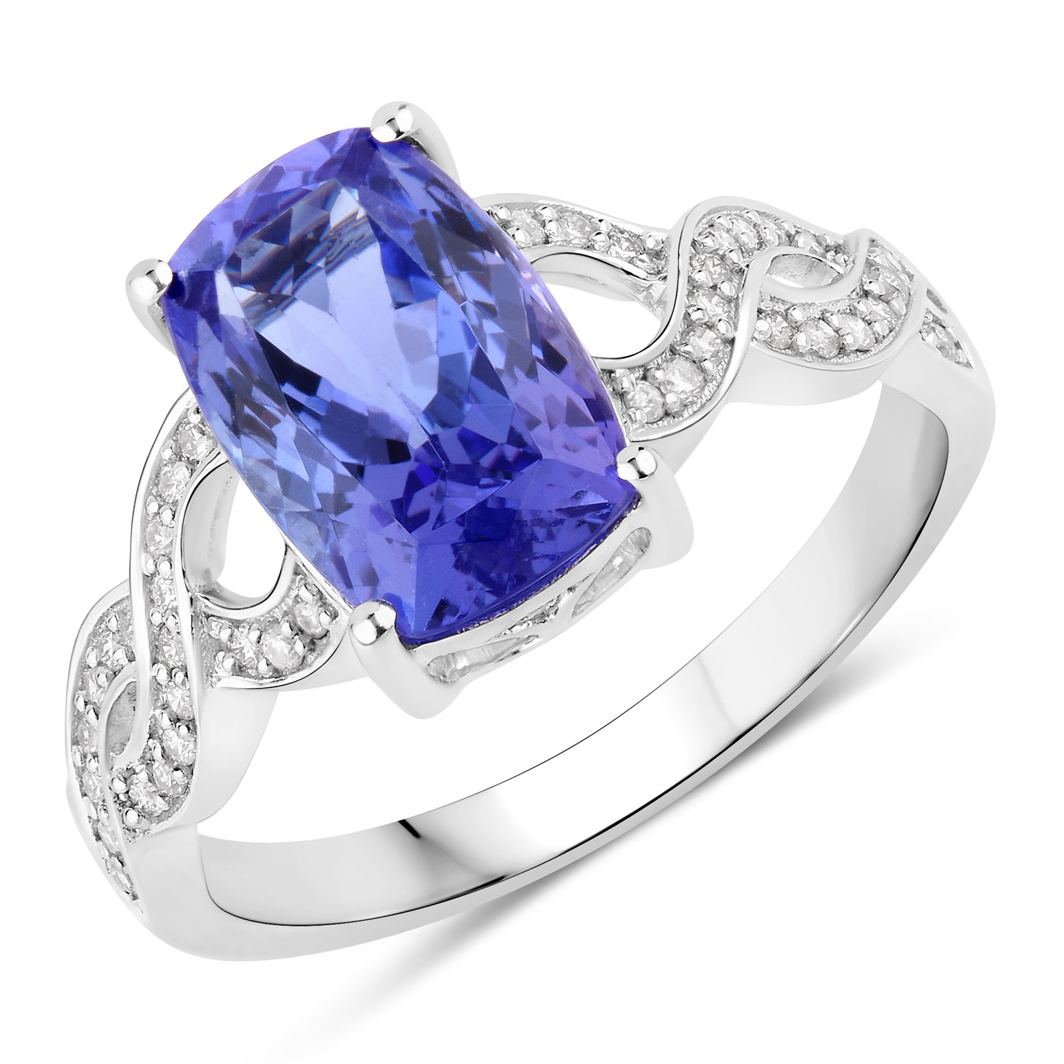 3.28 Carat Genuine Tanzanite and White Diamond 14K White Gold Ring