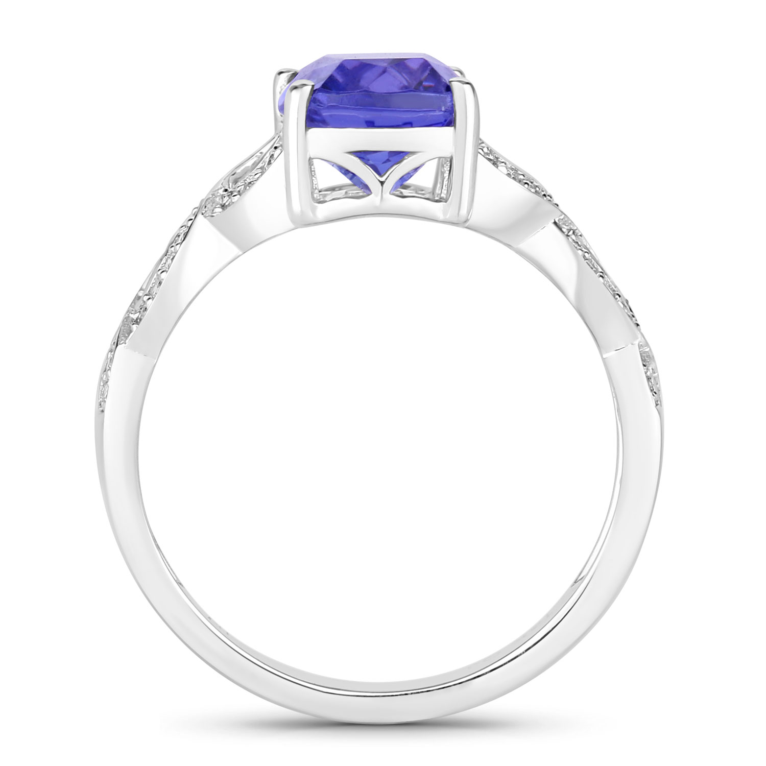 3.28 Carat Genuine Tanzanite and White Diamond 14K White Gold Ring