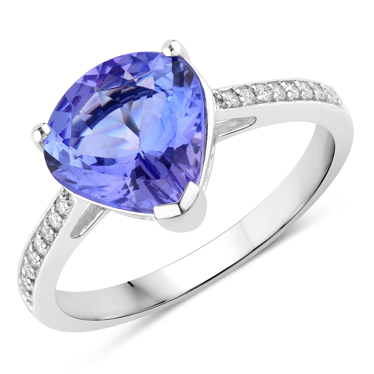 2.77 Carat Genuine Tanzanite and White Diamond 14K White Gold Ring