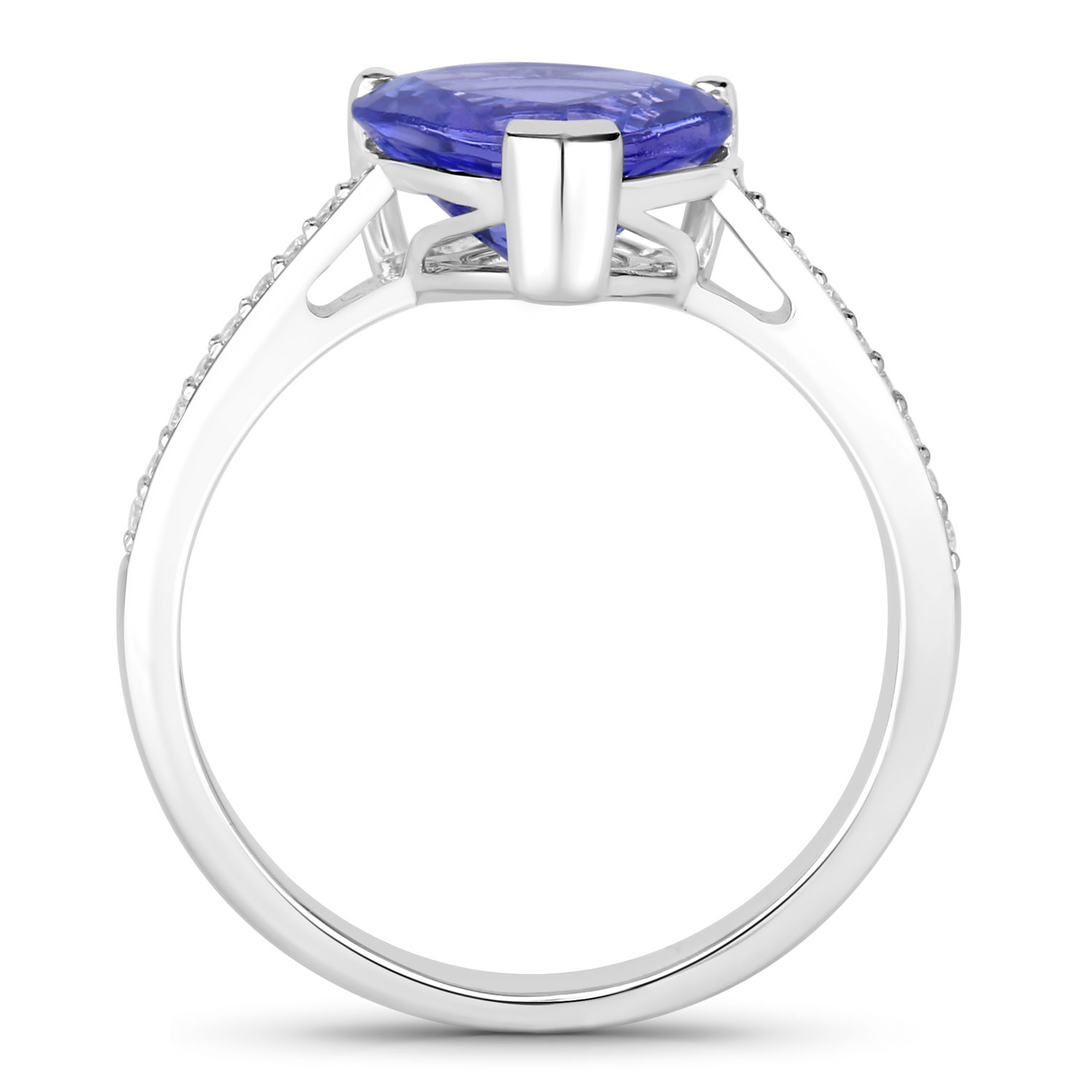 2.77 Carat Genuine Tanzanite and White Diamond 14K White Gold Ring