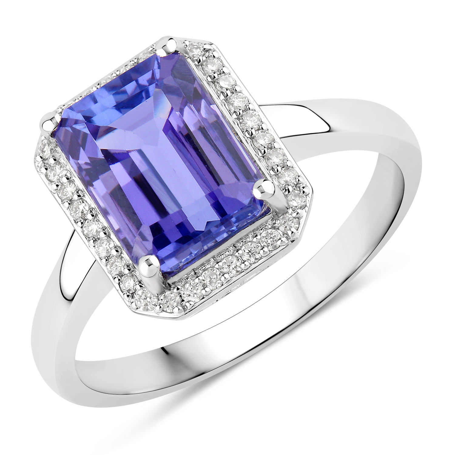 3.34 Carat Genuine Tanzanite and White Diamond 14K White Gold Ring