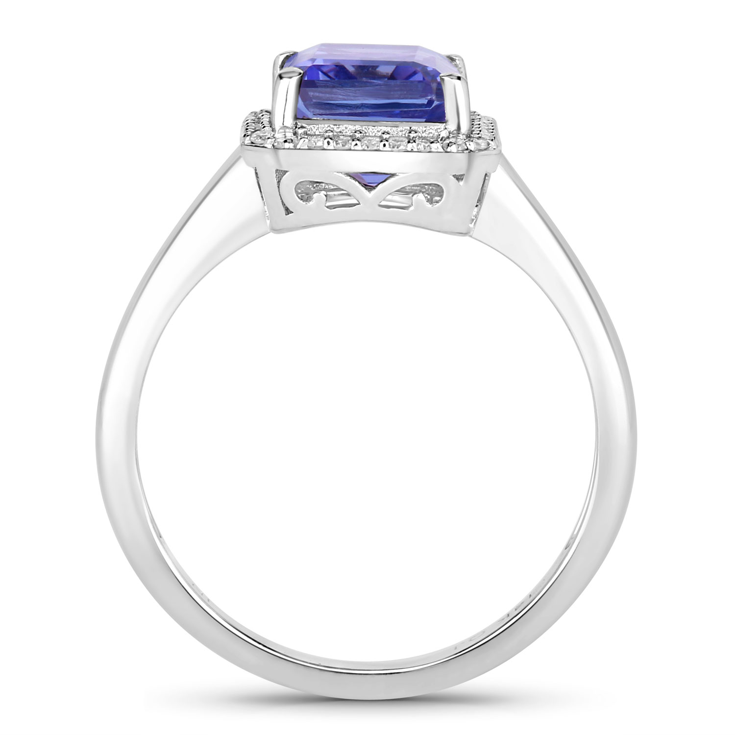 3.34 Carat Genuine Tanzanite and White Diamond 14K White Gold Ring