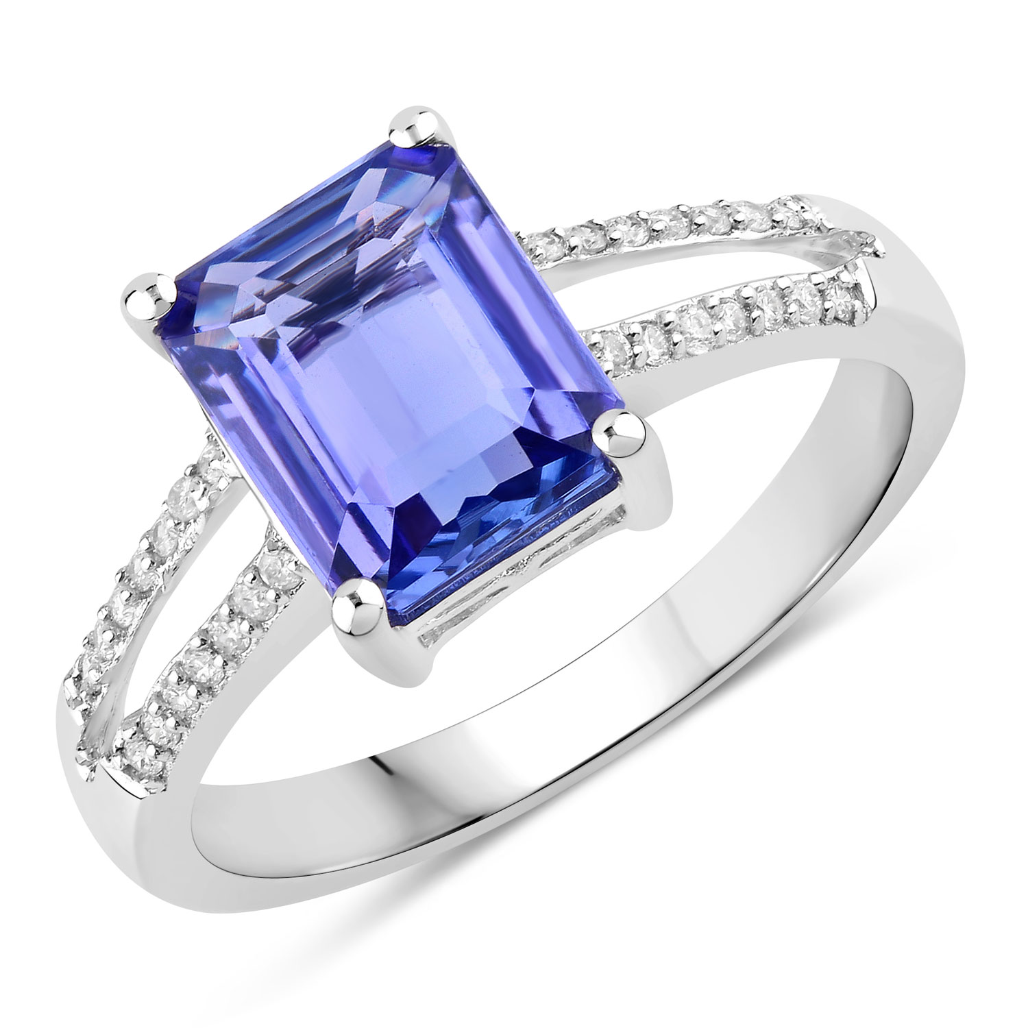 2.58 Carat Genuine Tanzanite and White Diamond 14K White Gold Ring