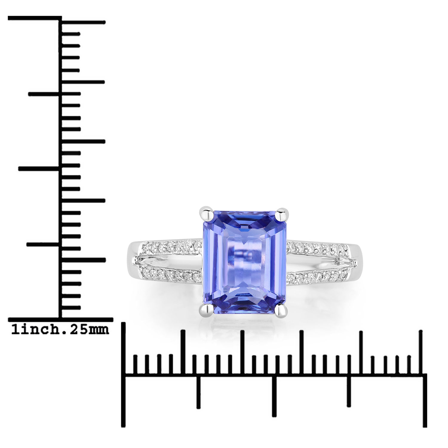 2.58 Carat Genuine Tanzanite and White Diamond 14K White Gold Ring
