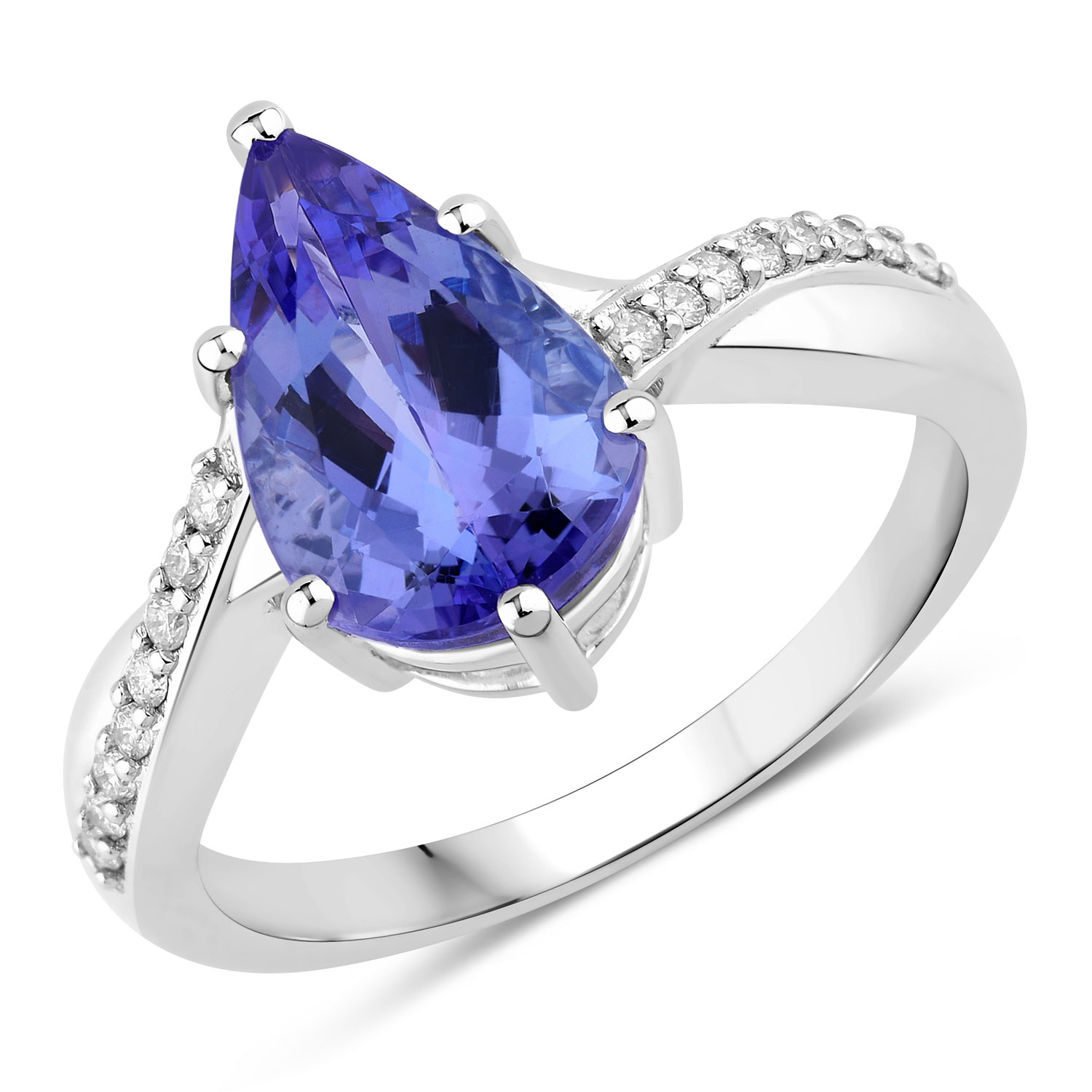 2.73 Carat Genuine Tanzanite and White Diamond 14K White Gold Ring