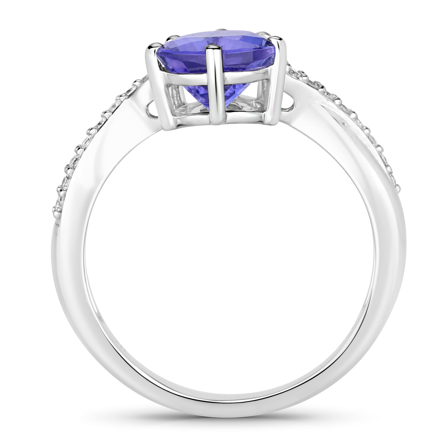 2.73 Carat Genuine Tanzanite and White Diamond 14K White Gold Ring