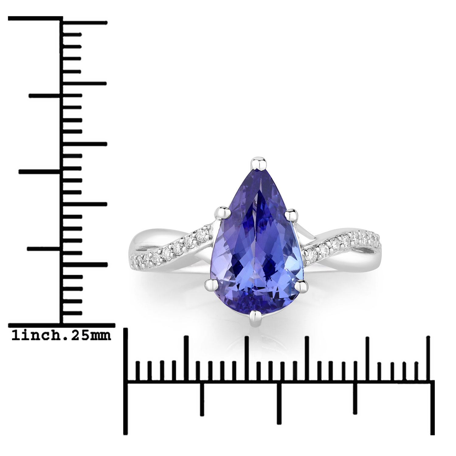 2.73 Carat Genuine Tanzanite and White Diamond 14K White Gold Ring