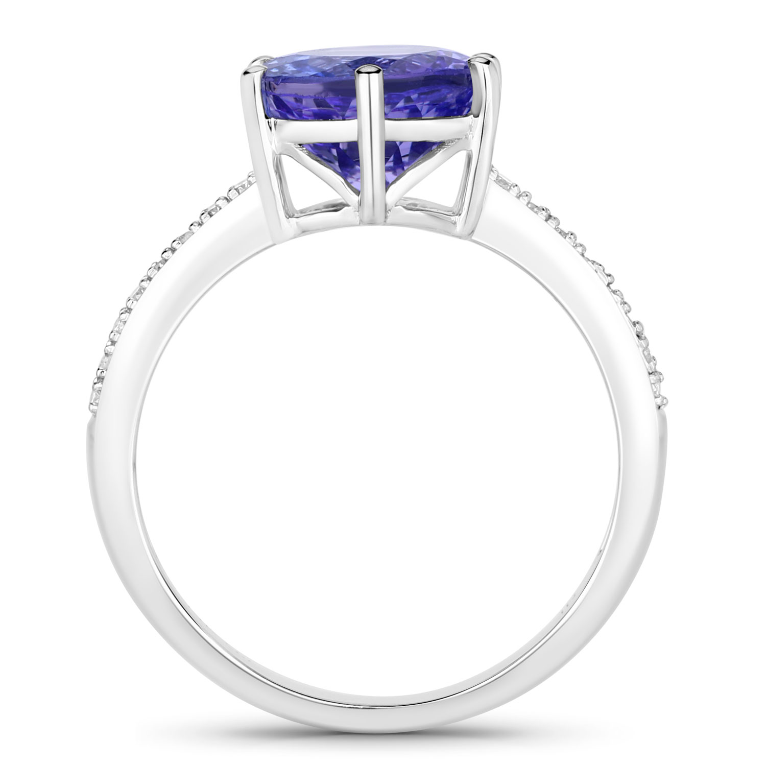3.30 Carat Genuine Tanzanite and White Diamond 14K White Gold Ring