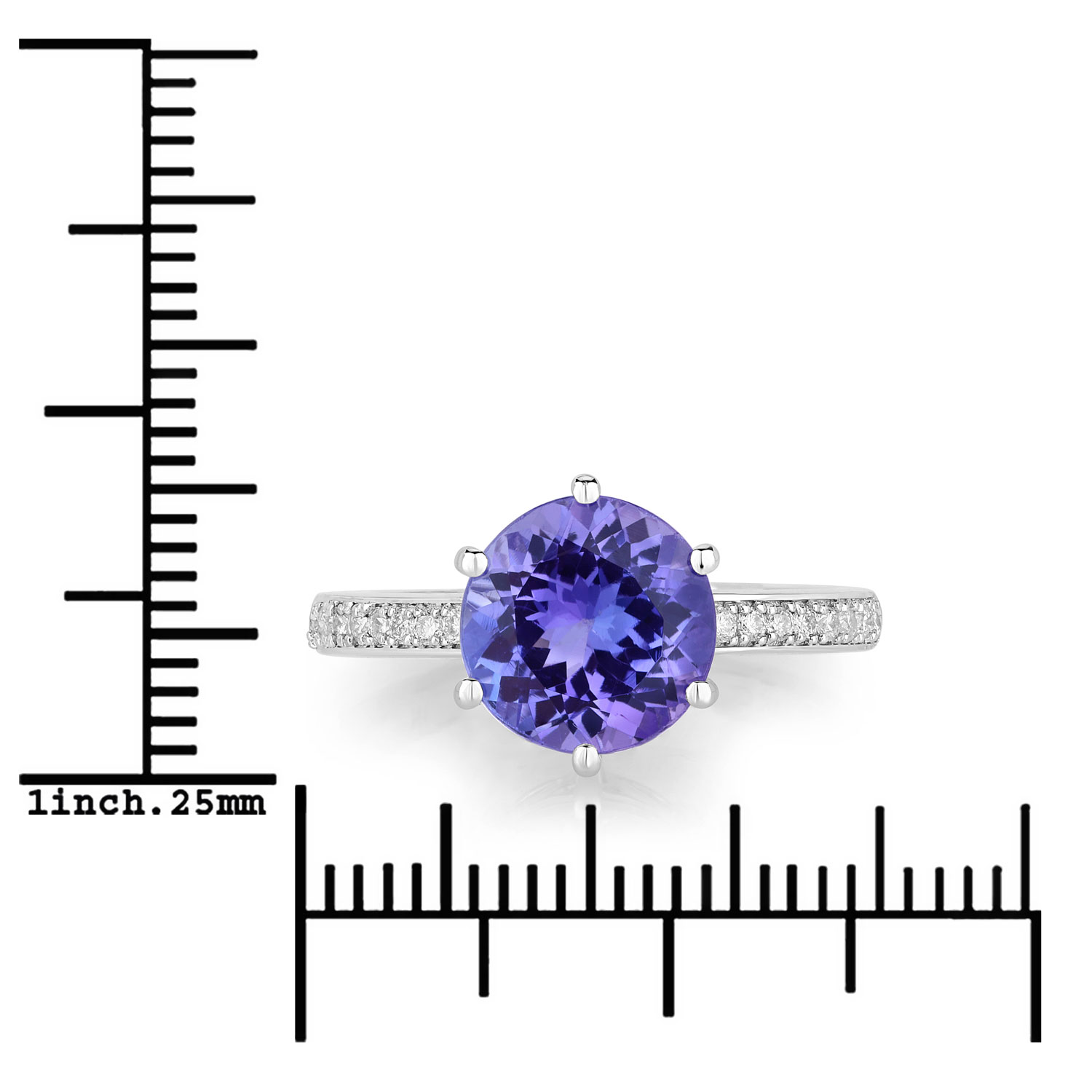 3.30 Carat Genuine Tanzanite and White Diamond 14K White Gold Ring
