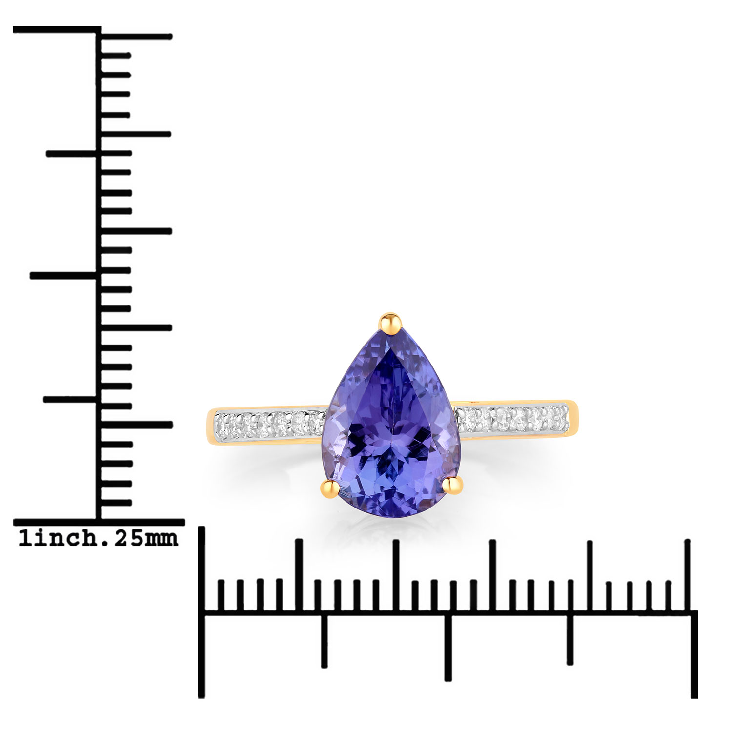 2.73 Carat Genuine Tanzanite and White Diamond 14K Yellow Gold Ring