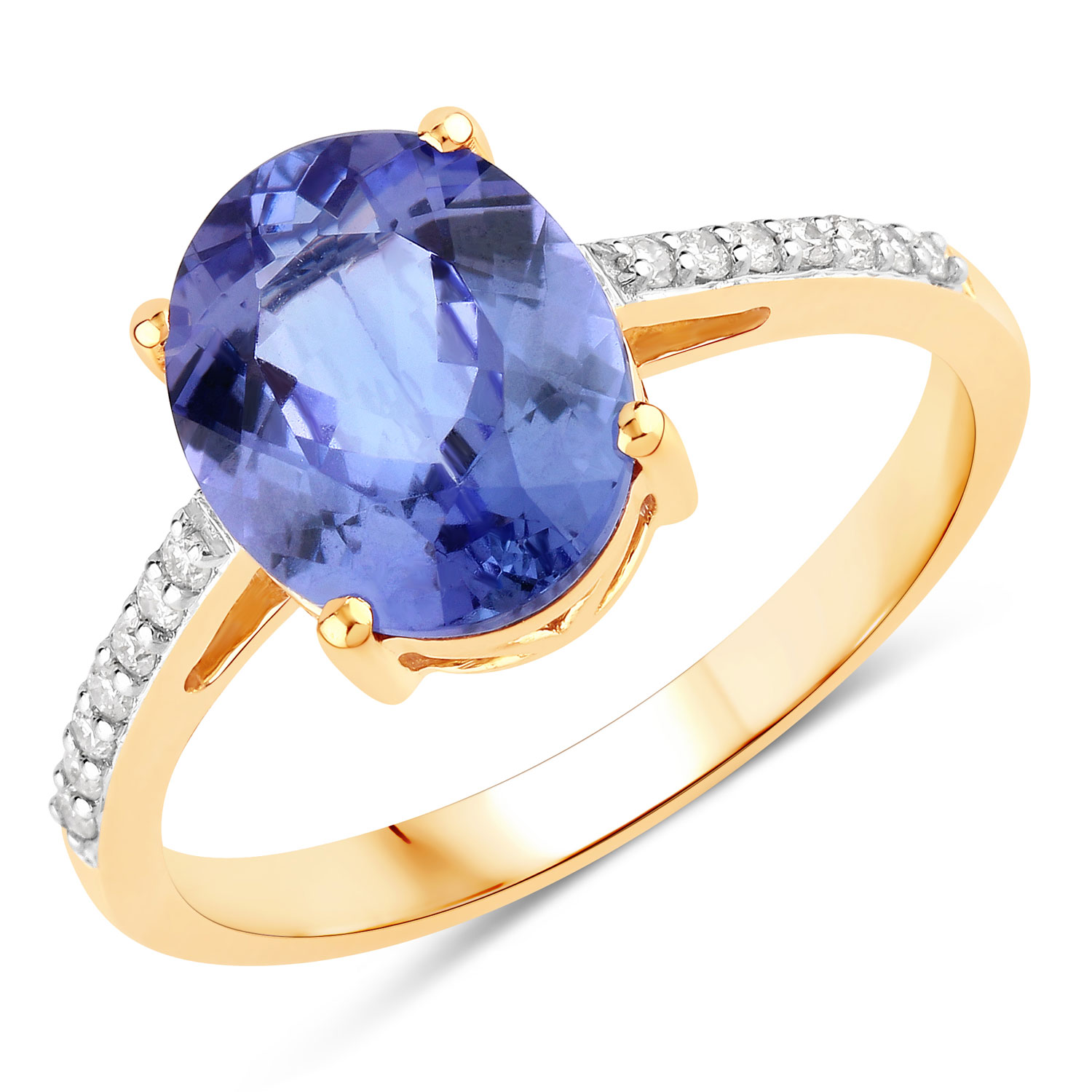 2.63 Carat Genuine Tanzanite and White Diamond 14K Yellow Gold Ring