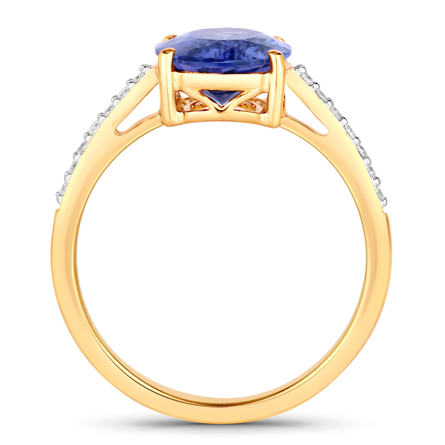 2.63 Carat Genuine Tanzanite and White Diamond 14K Yellow Gold Ring
