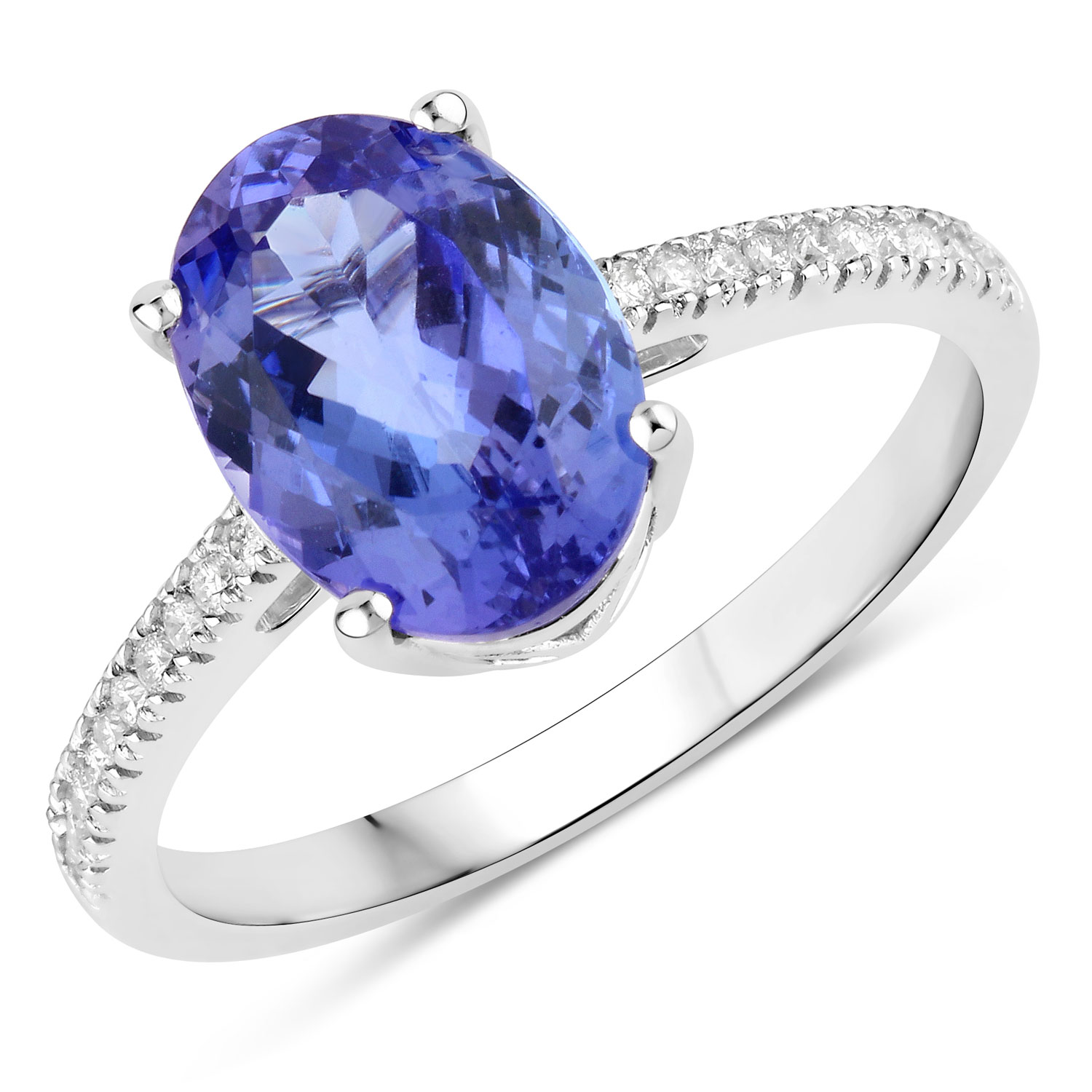 3.03 Carat Genuine Tanzanite and White Diamond 14K White Gold Ring