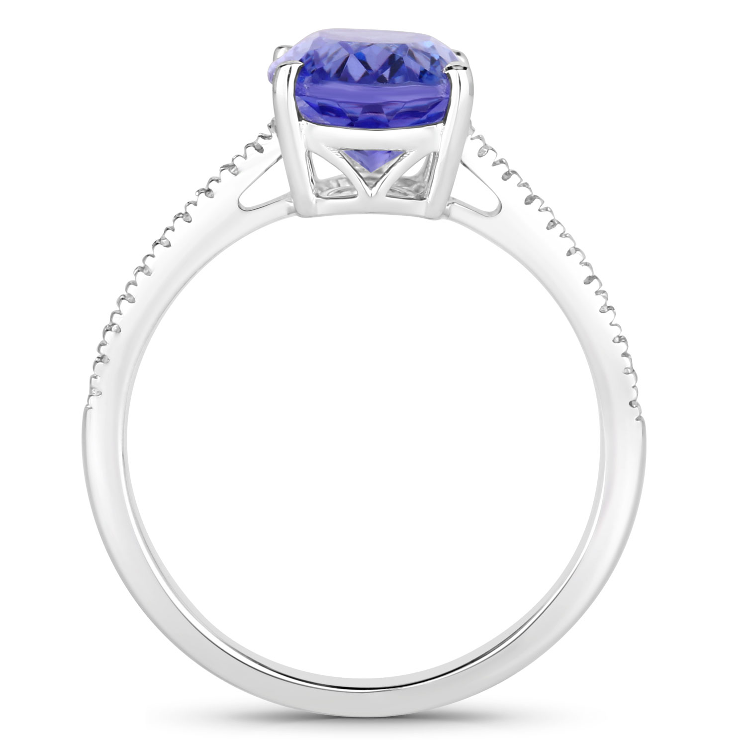 3.03 Carat Genuine Tanzanite and White Diamond 14K White Gold Ring