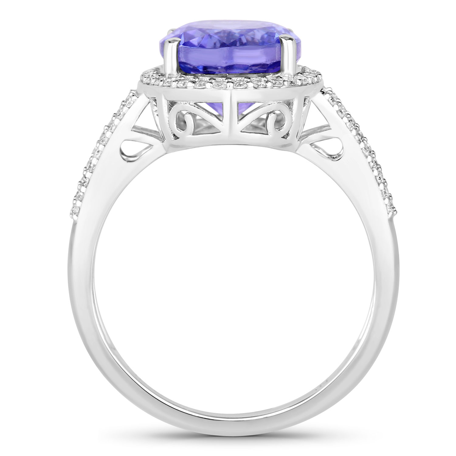 4.48 Carat Genuine Tanzanite and White Diamond 14K White Gold Ring