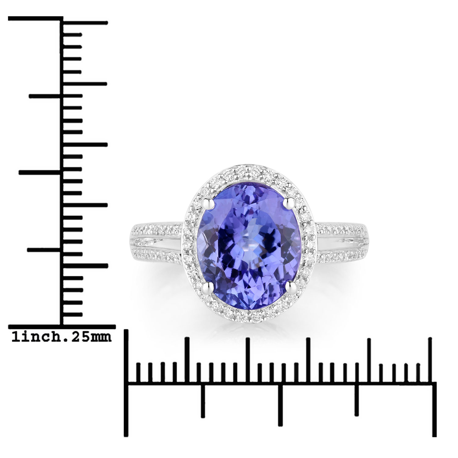 4.48 Carat Genuine Tanzanite and White Diamond 14K White Gold Ring
