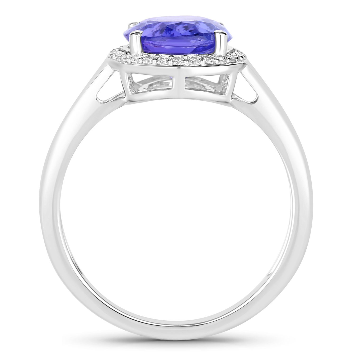 3.13 Carat Genuine Tanzanite and White Diamond 14K White Gold Ring