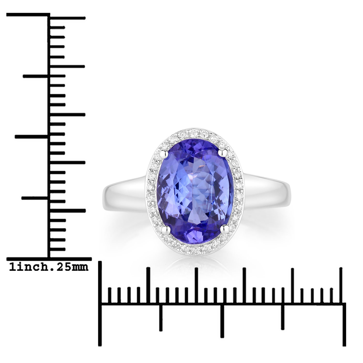 3.13 Carat Genuine Tanzanite and White Diamond 14K White Gold Ring