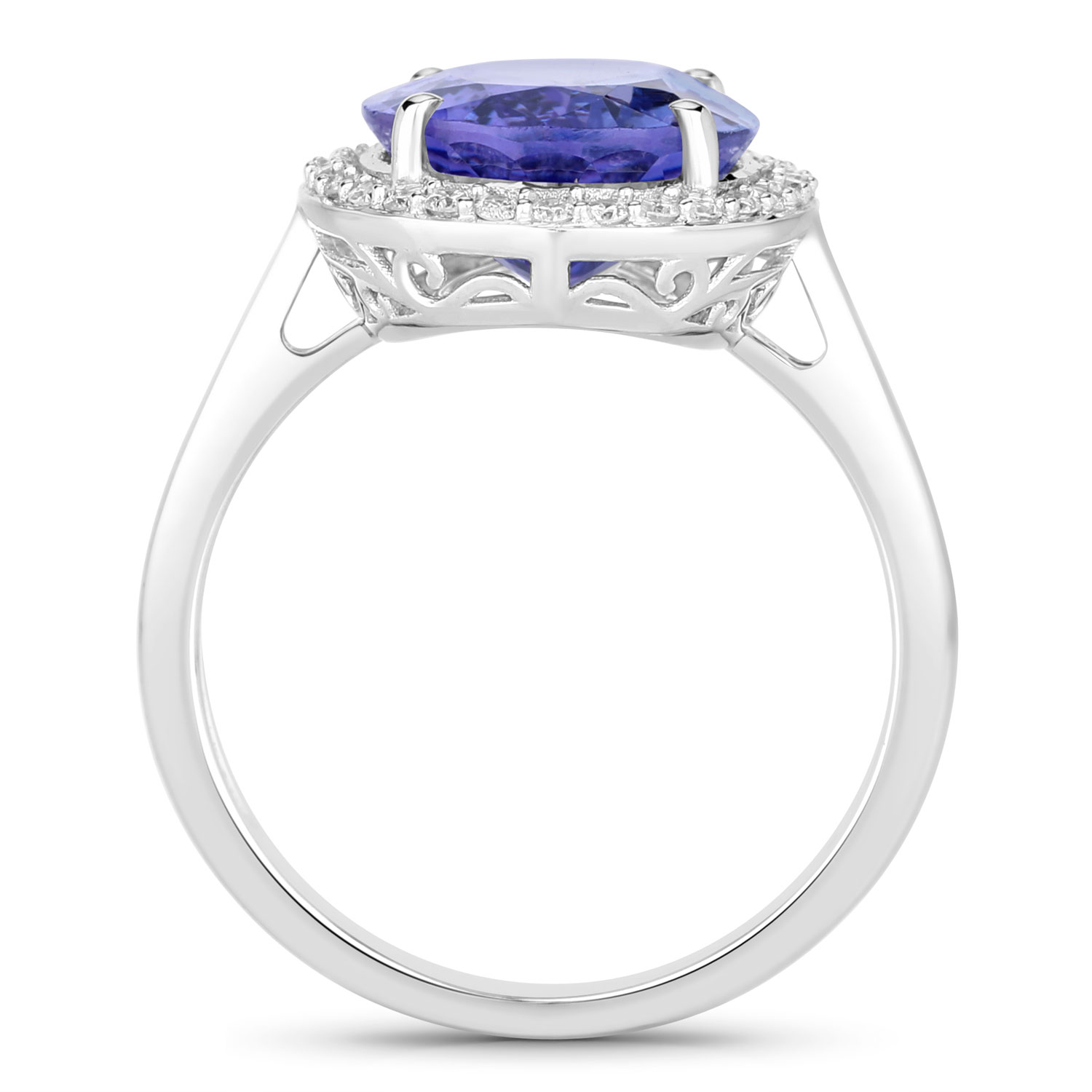 5.02 Carat Genuine Tanzanite and White Diamond 14K White Gold Ring