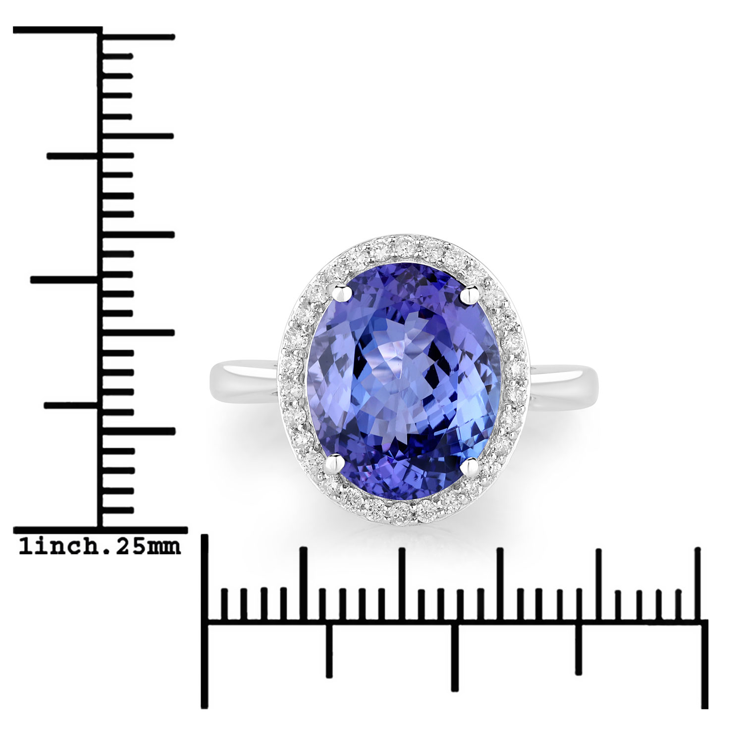 5.02 Carat Genuine Tanzanite and White Diamond 14K White Gold Ring
