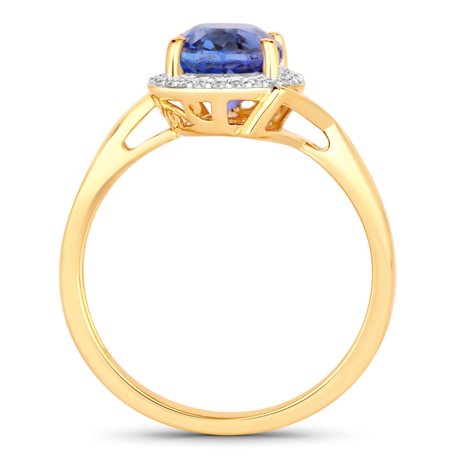 2.95 Carat Genuine Tanzanite and White Diamond 14K Yellow Gold Ring