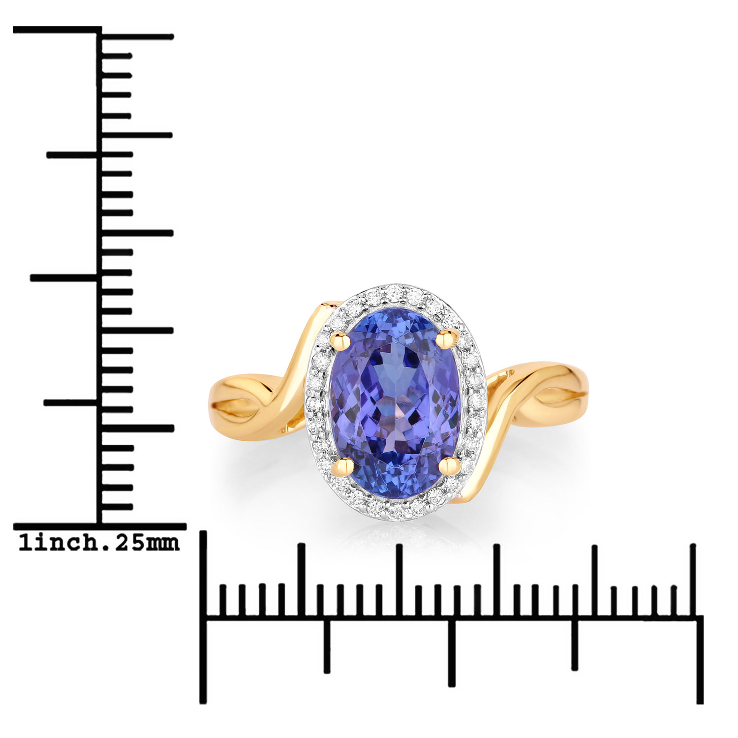 2.95 Carat Genuine Tanzanite and White Diamond 14K Yellow Gold Ring