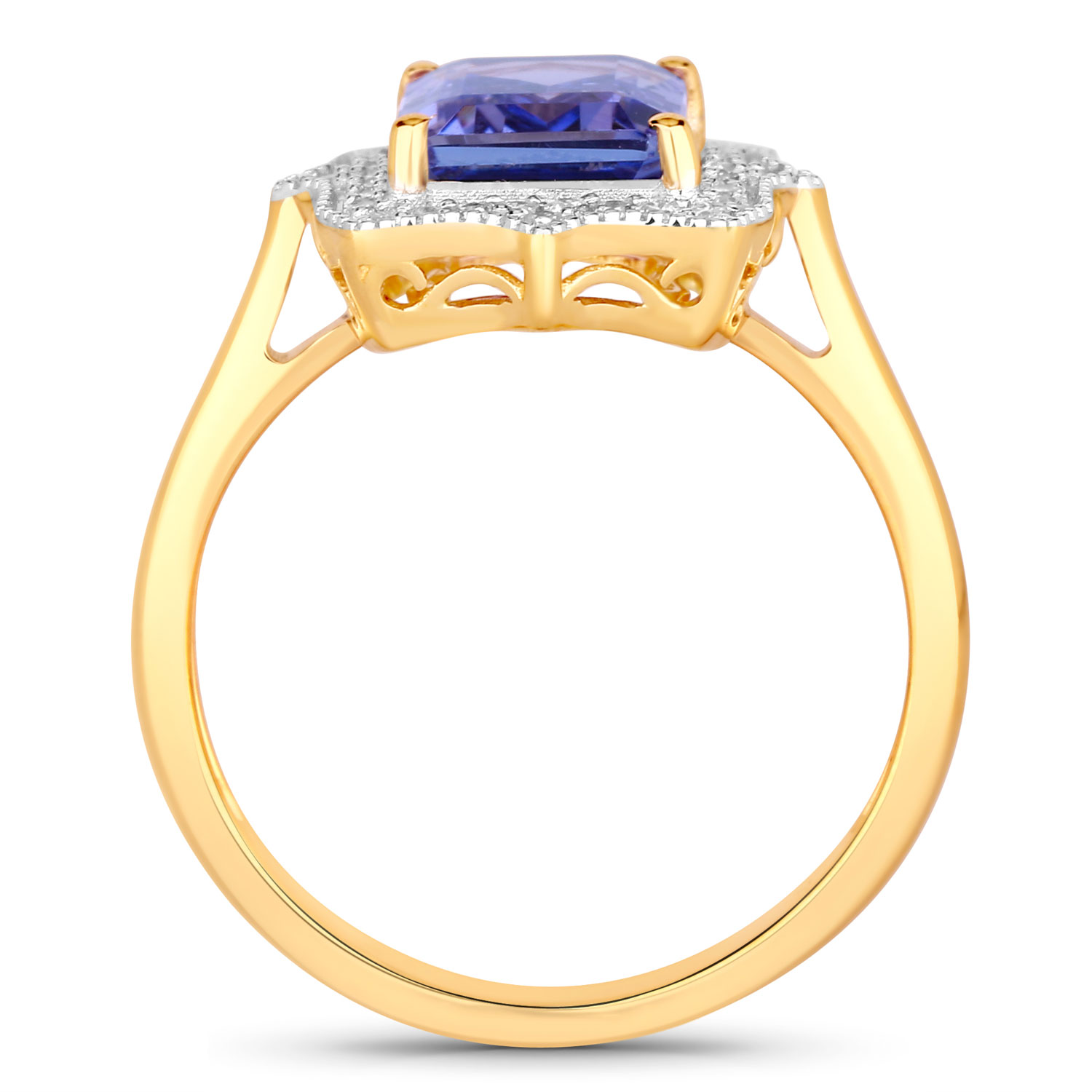 2.82 Carat Genuine Tanzanite and White Diamond 14K Yellow Gold Ring
