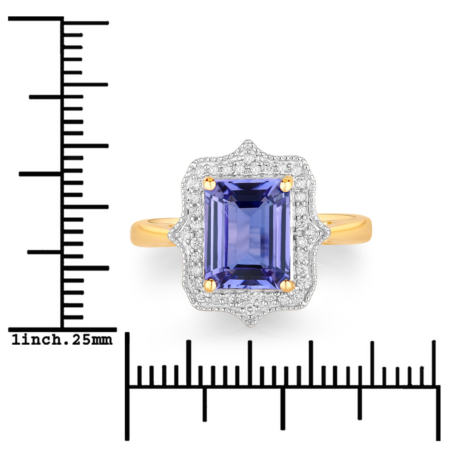 2.82 Carat Genuine Tanzanite and White Diamond 14K Yellow Gold Ring