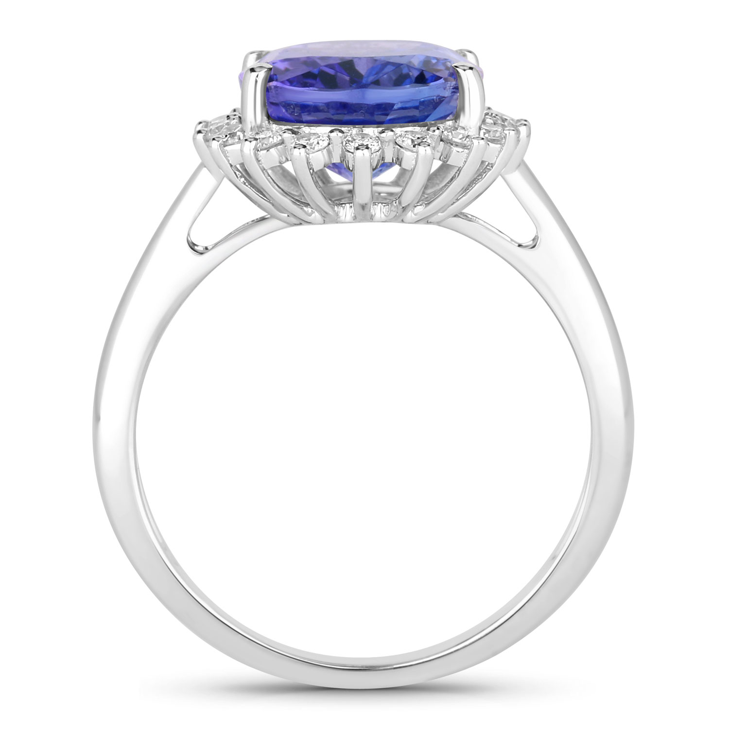 4.57 Carat Genuine Tanzanite and White Diamond 14K White Gold Ring
