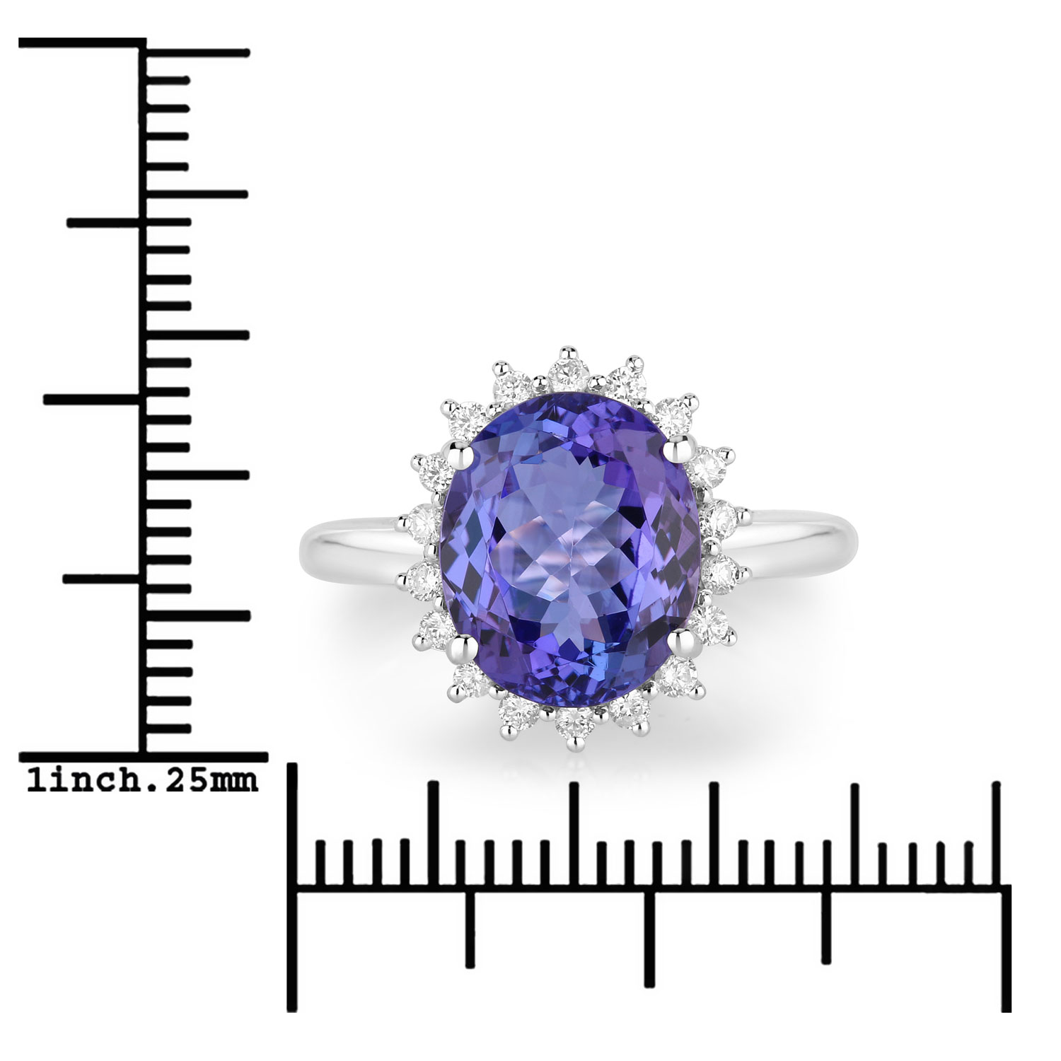 4.57 Carat Genuine Tanzanite and White Diamond 14K White Gold Ring