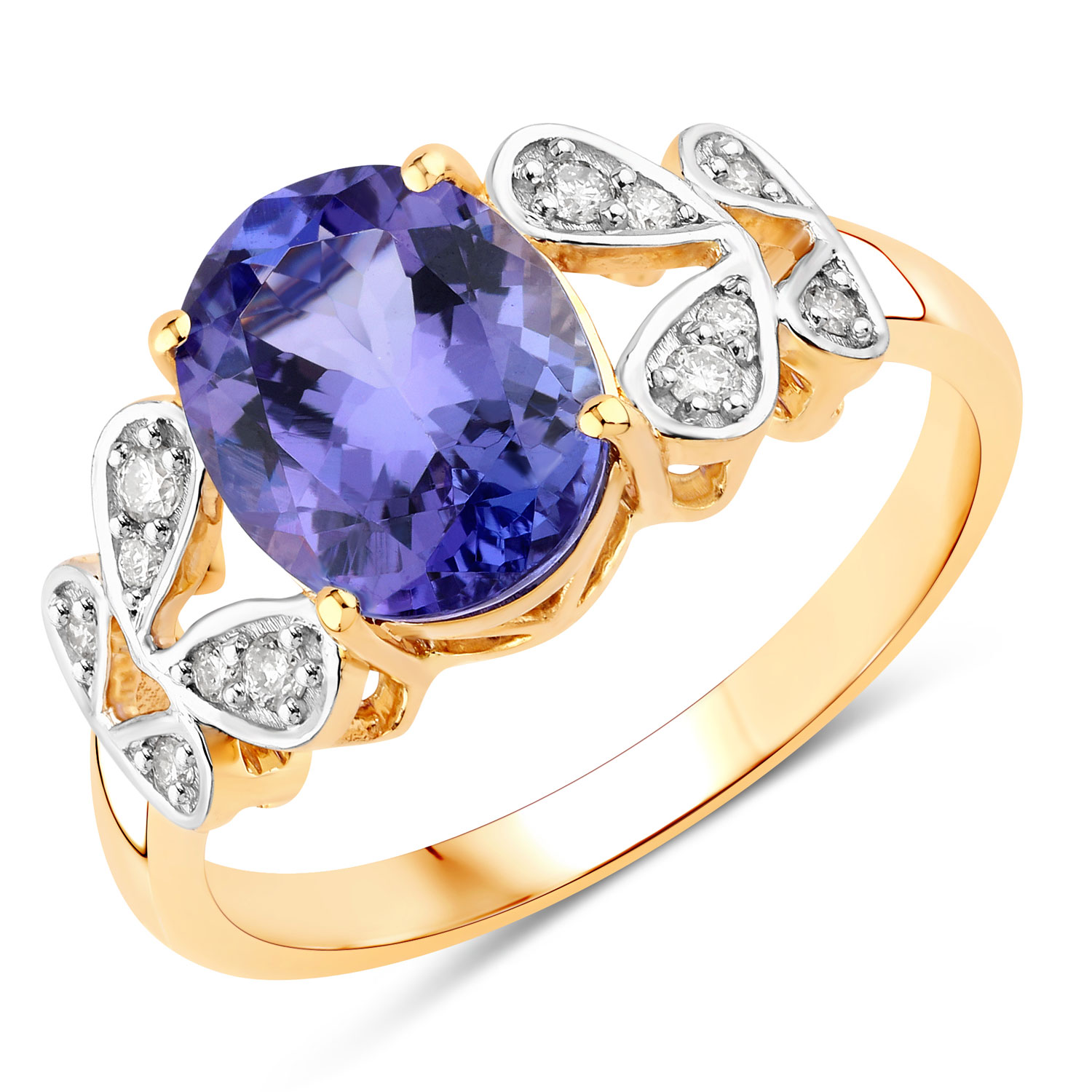 2.52 Carat Genuine Tanzanite and White Diamond 14K Yellow Gold Ring