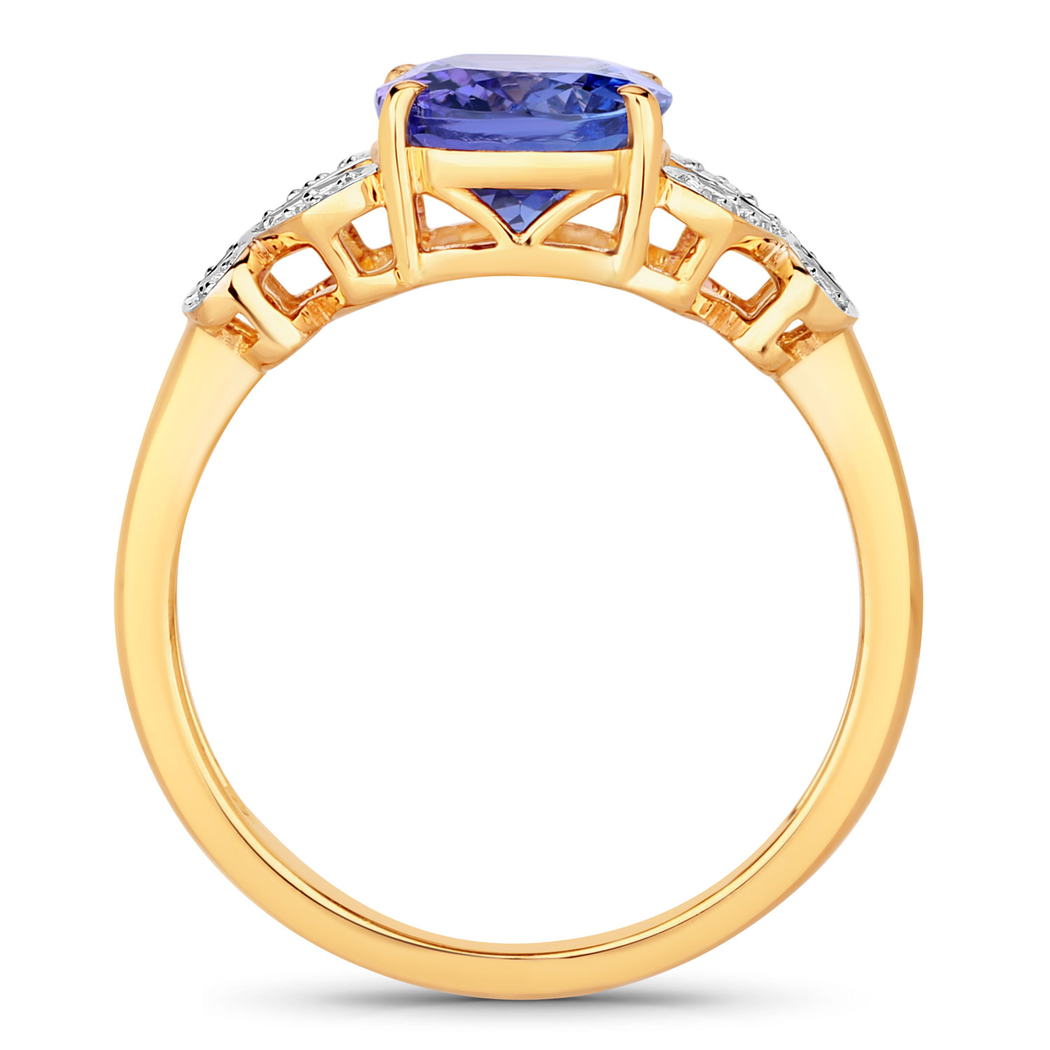2.52 Carat Genuine Tanzanite and White Diamond 14K Yellow Gold Ring