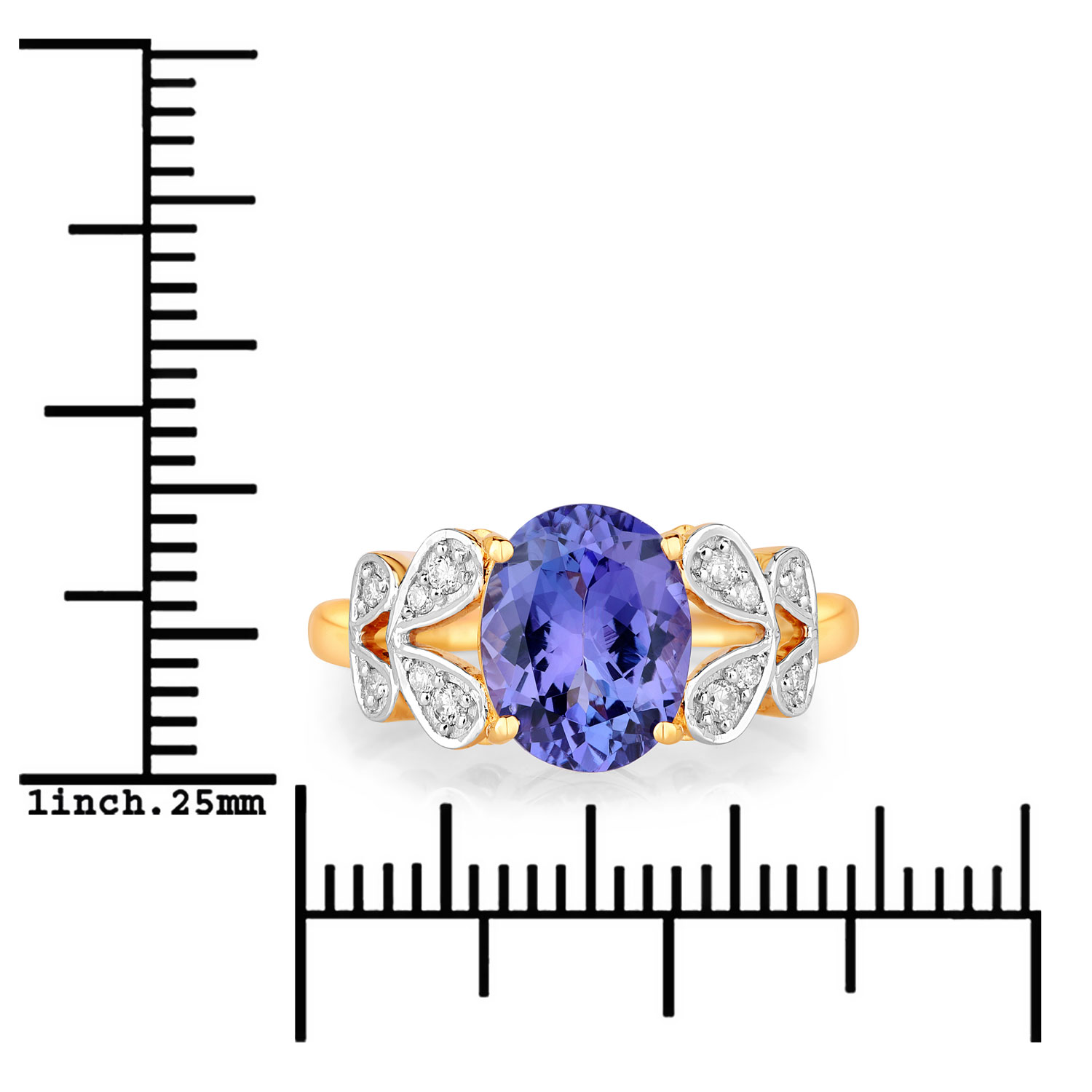 2.52 Carat Genuine Tanzanite and White Diamond 14K Yellow Gold Ring