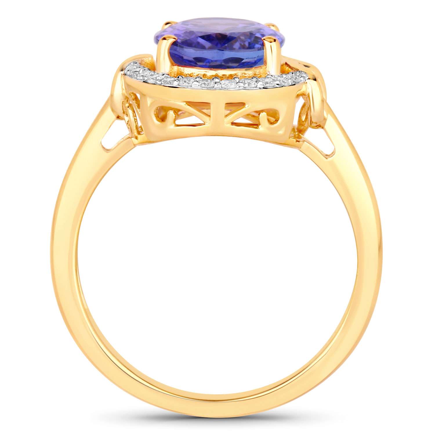 3.15 Carat Genuine Tanzanite and White Diamond 14K Yellow Gold Ring