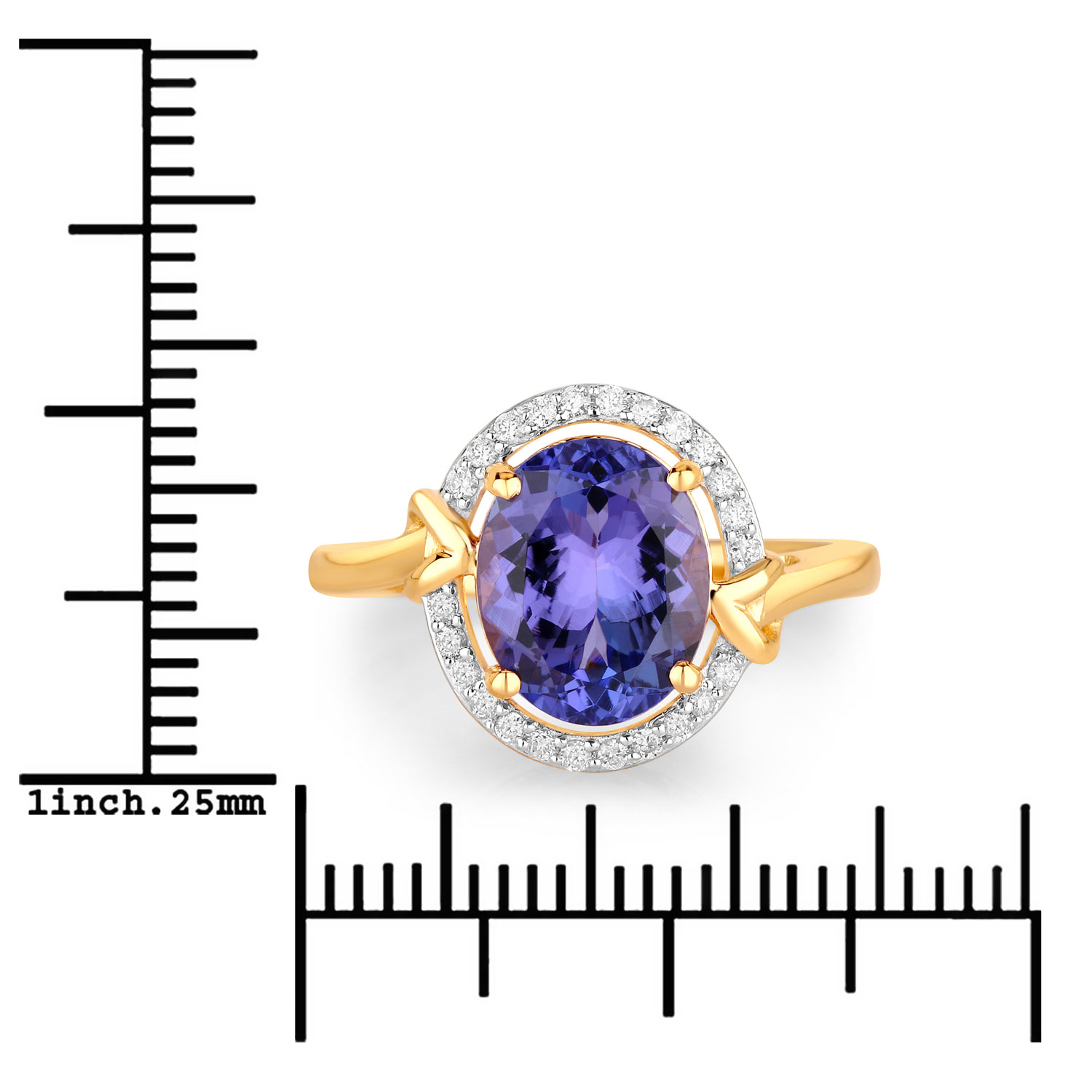 3.15 Carat Genuine Tanzanite and White Diamond 14K Yellow Gold Ring
