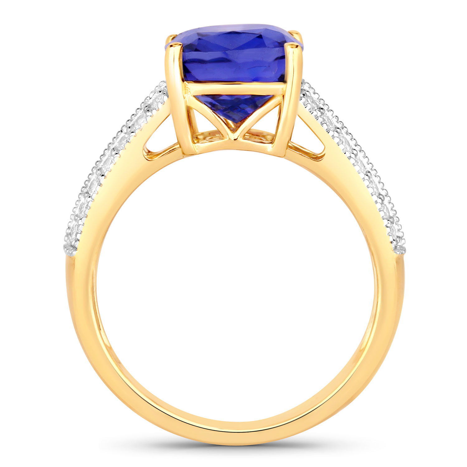4.14 Carat Genuine Tanzanite and White Diamond 14K Yellow Gold Ring