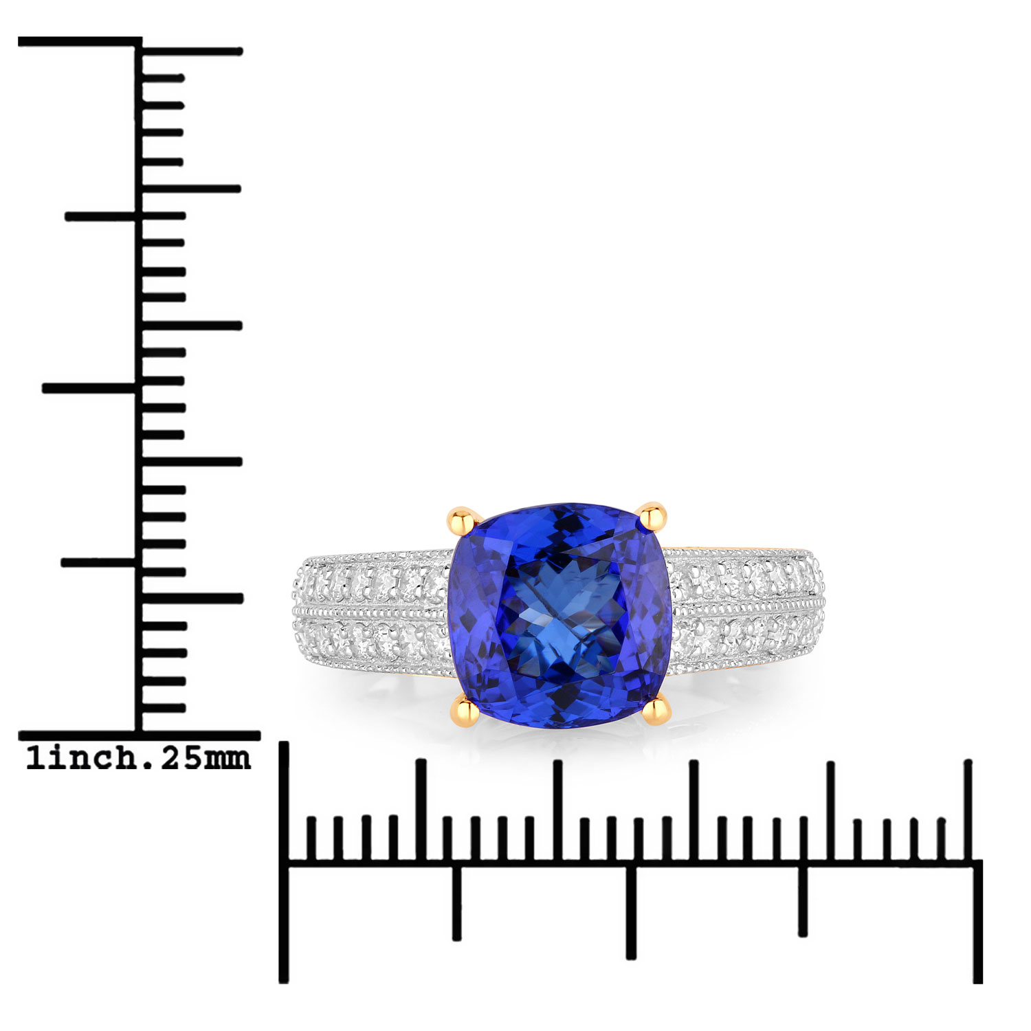 4.14 Carat Genuine Tanzanite and White Diamond 14K Yellow Gold Ring