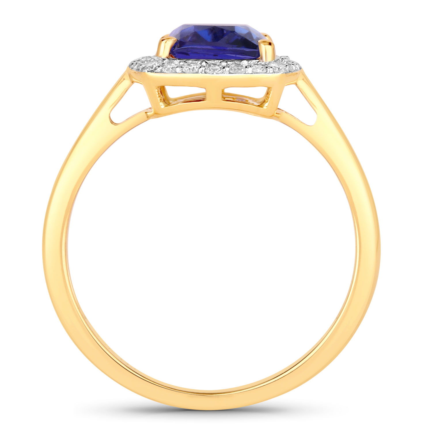 2.20 Carat Genuine Tanzanite and White Diamond 14K Yellow Gold Ring