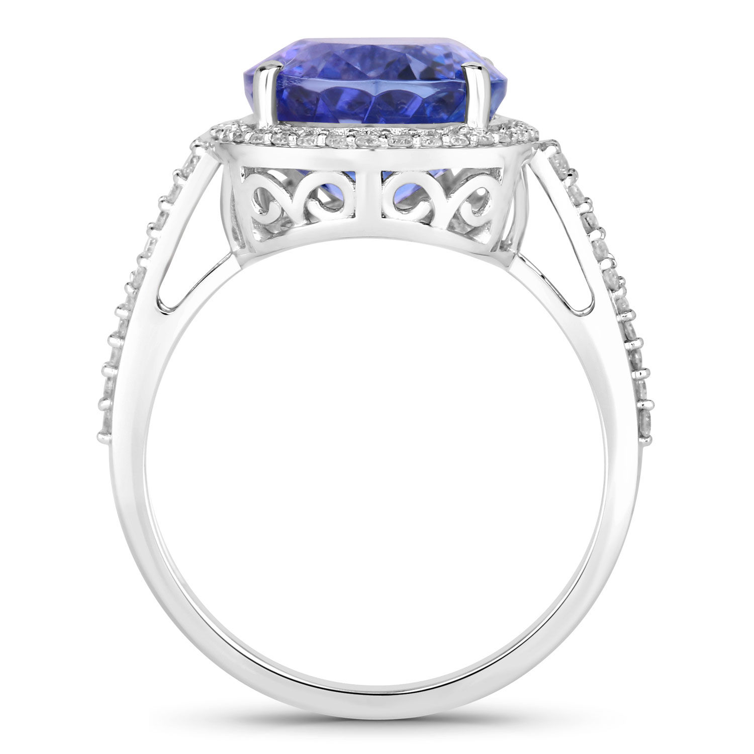 6.48 Carat Genuine Tanzanite and White Diamond 14K White Gold Ring