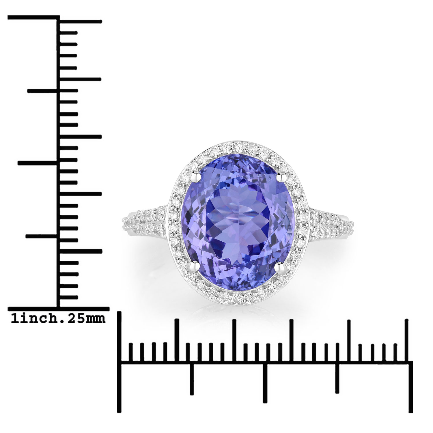 6.48 Carat Genuine Tanzanite and White Diamond 14K White Gold Ring