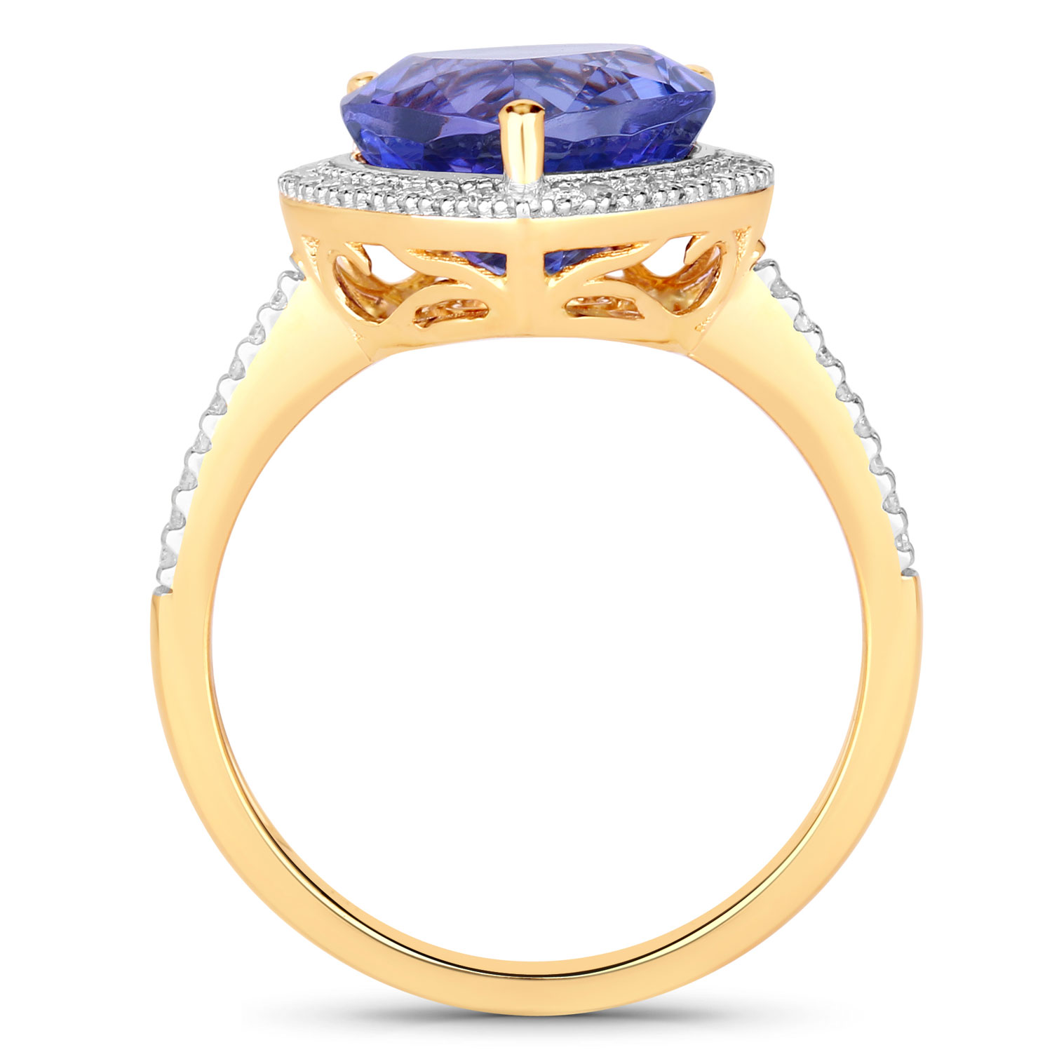 4.06 Carat Genuine Tanzanite and White Diamond 14K Yellow Gold Ring