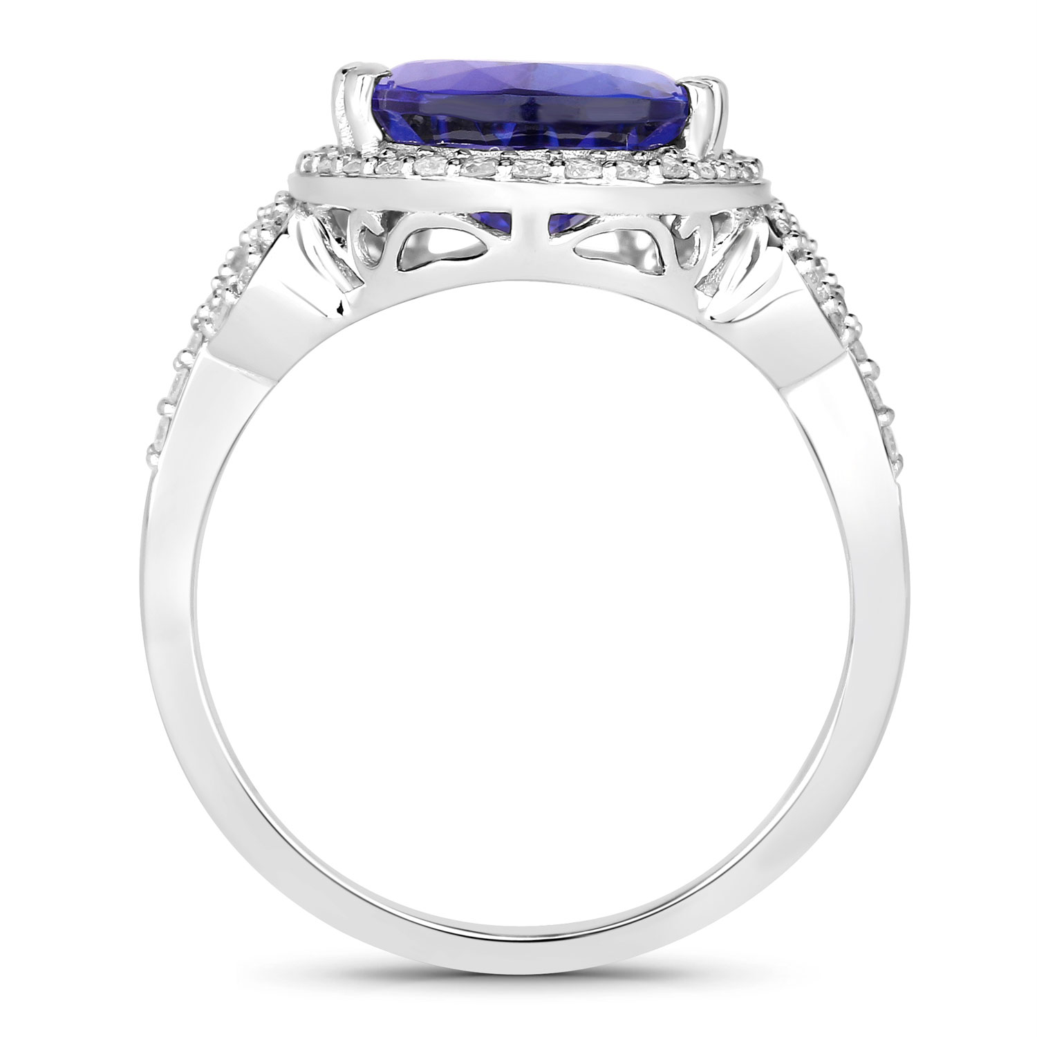 5.78 Carat Genuine Tanzanite and White Diamond 14K White Gold Ring