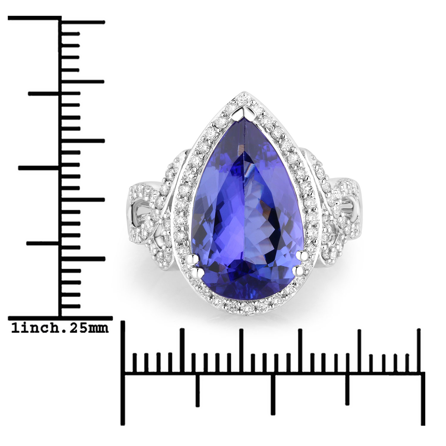 5.78 Carat Genuine Tanzanite and White Diamond 14K White Gold Ring
