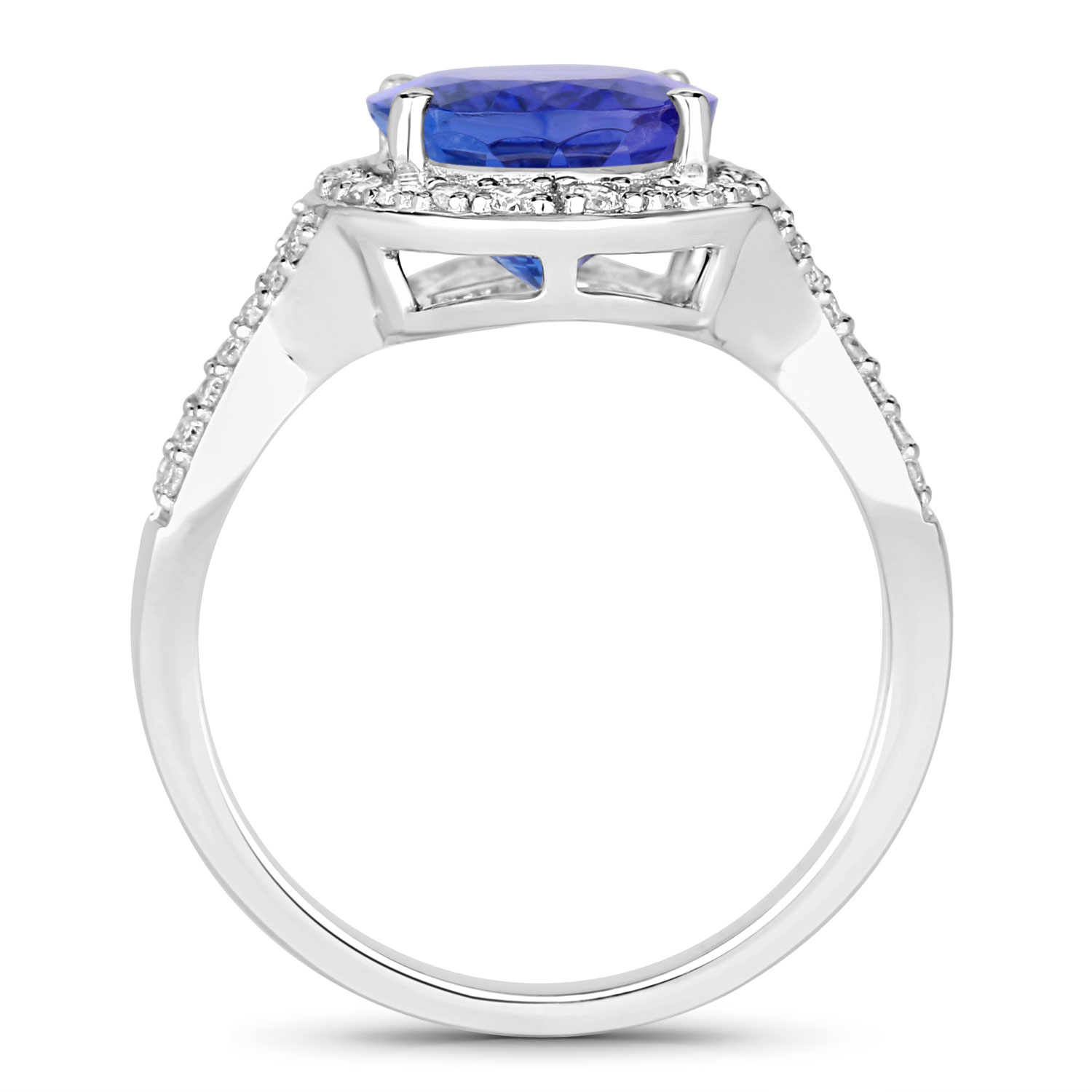 4.12 Carat Genuine Tanzanite and White Diamond 14K White Gold Ring
