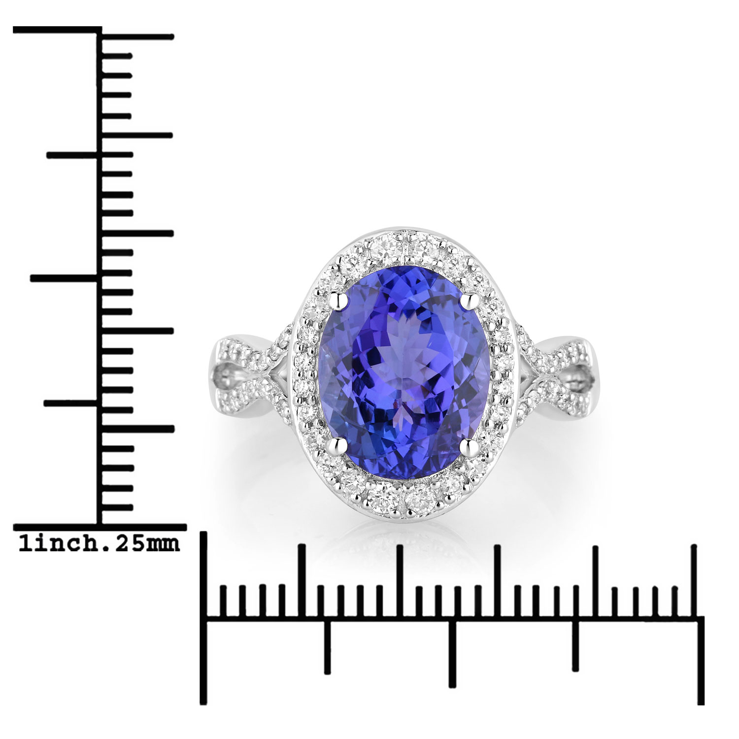 4.12 Carat Genuine Tanzanite and White Diamond 14K White Gold Ring