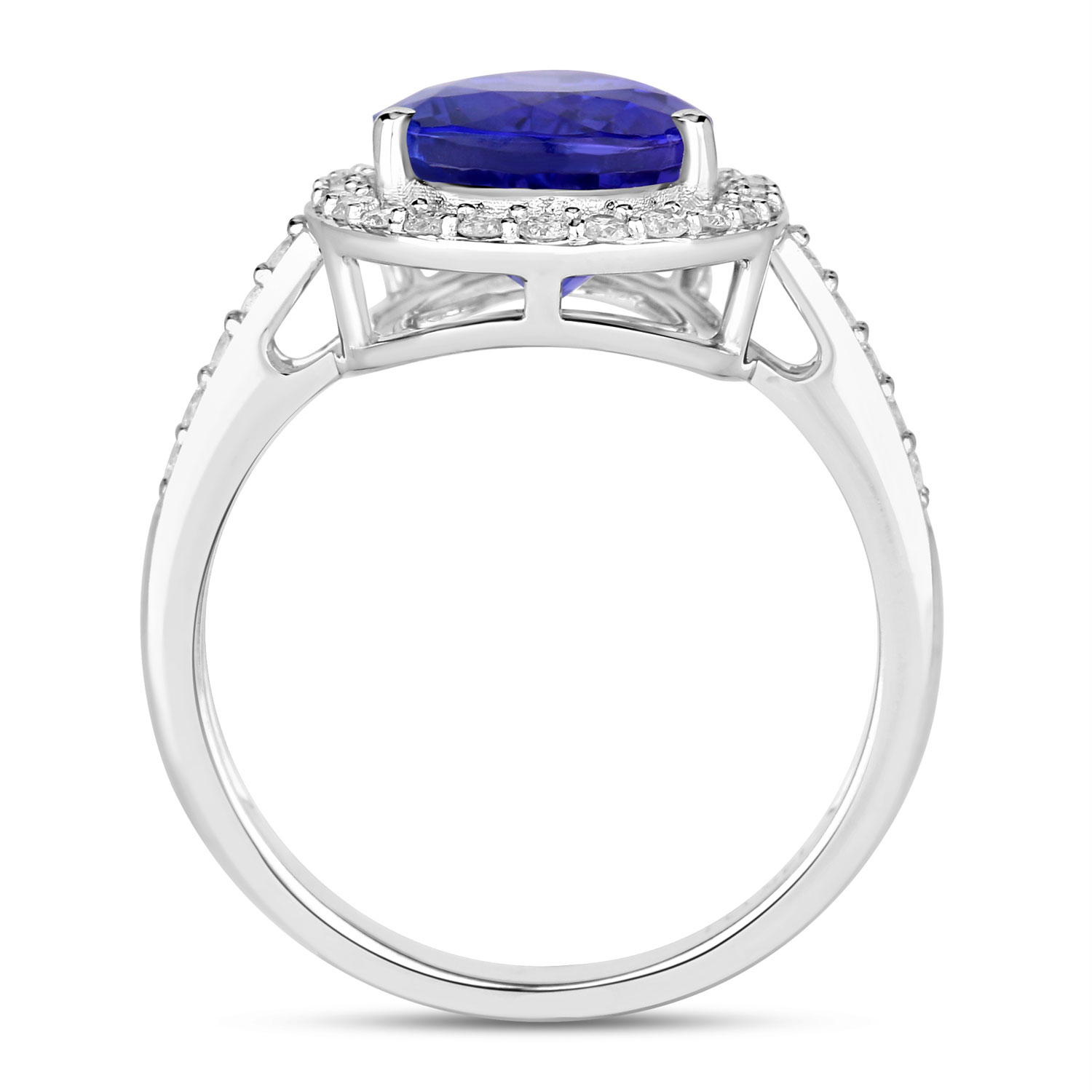 4.46 Carat Genuine Tanzanite and White Diamond 14K White Gold Ring