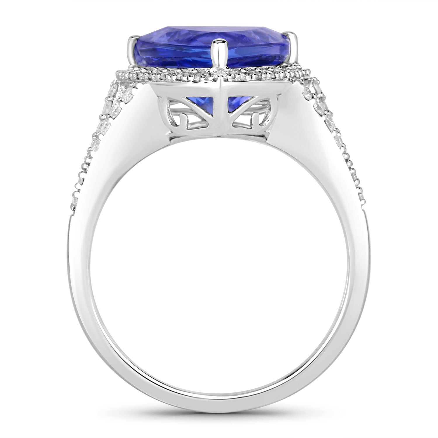 4.42 Carat Genuine Tanzanite and White Diamond 14K White Gold Ring