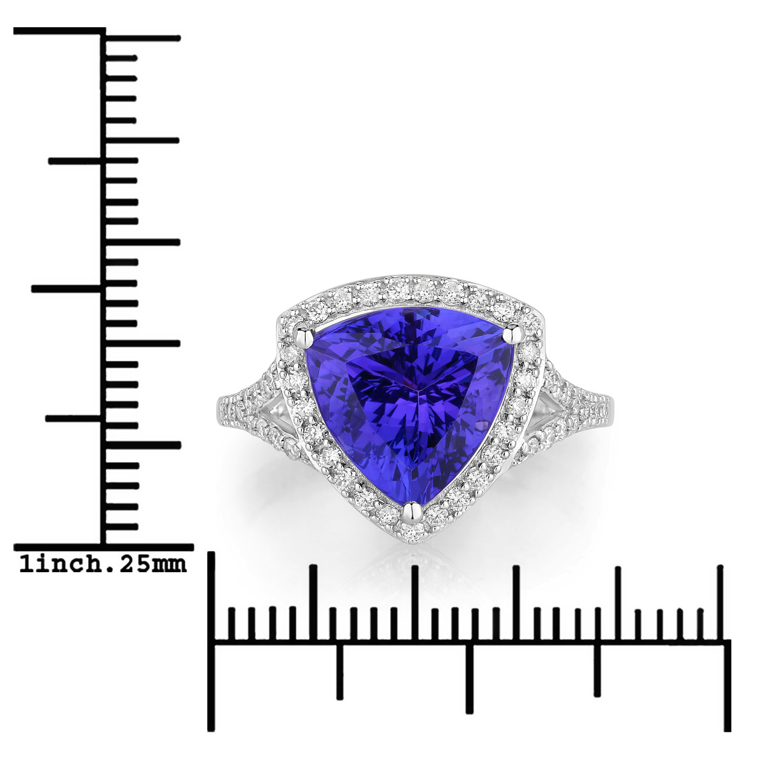 4.42 Carat Genuine Tanzanite and White Diamond 14K White Gold Ring